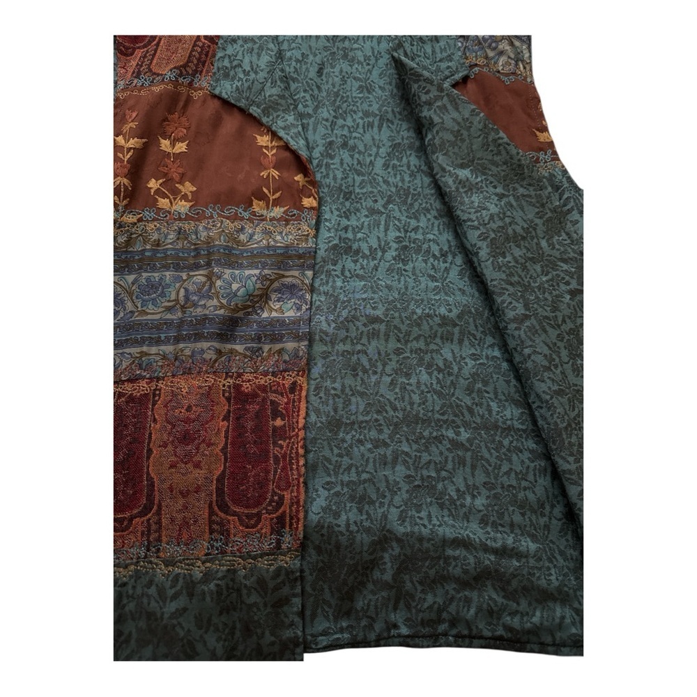 Coldwater Creek Teal Patchwork Silk Vest Womens Large Boho Western Artsy - Picture 5 of 6